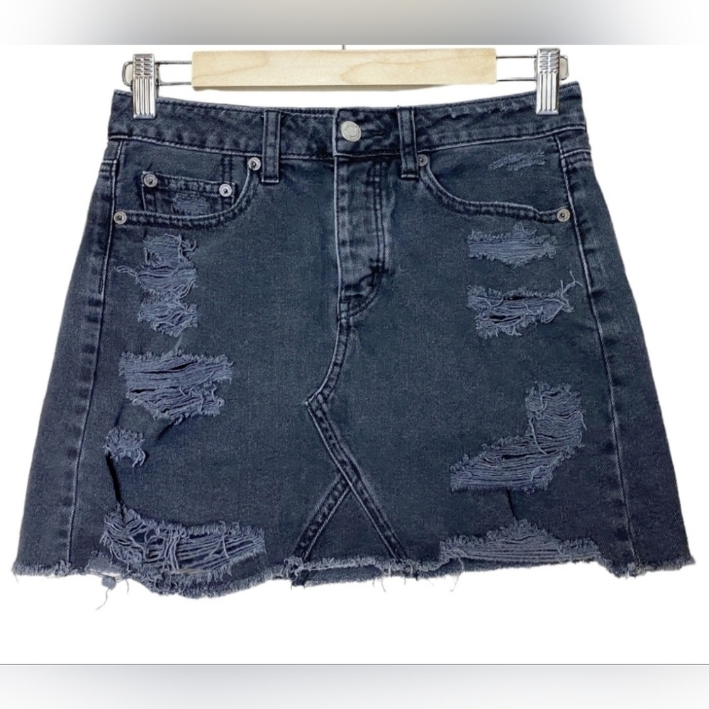 American Eagle Black Distressed Denim Mini Skirt